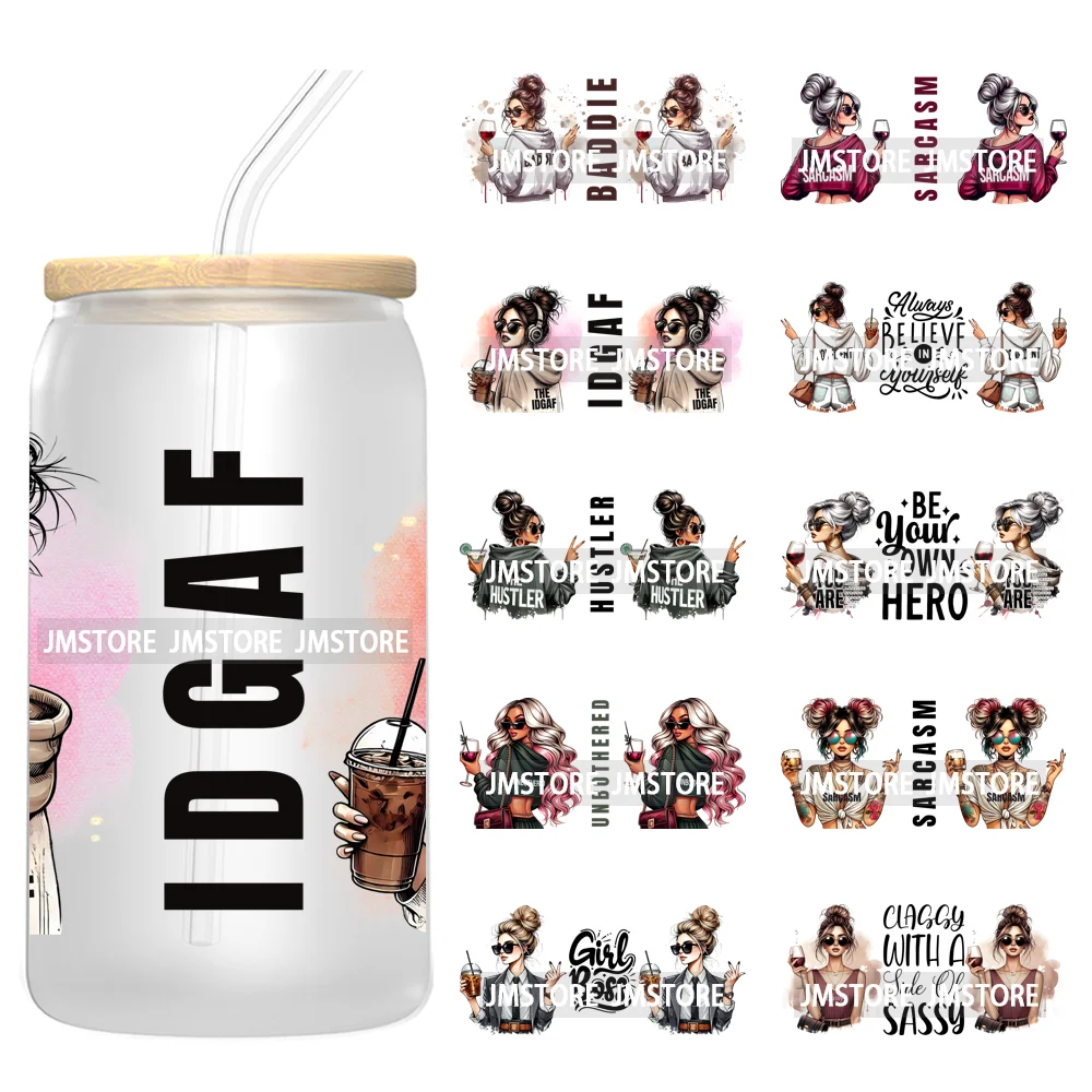 Fashion Girls Coffee Lover UV DTF Wraps Transfer Sticker Selfadhesive Waterproof High Quality For 16OZ Libbey Glass Can Tumbler