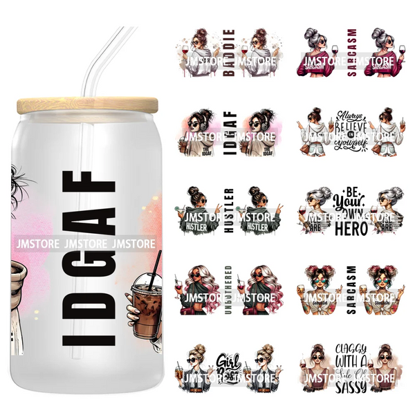Fashion Girls Coffee Lover UV DTF Wraps Transfer Sticker Selfadhesive Waterproof High Quality For 16OZ Libbey Glass Can Tumbler