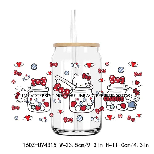 Candy Heart Cartoon Characters Couple UV DTF Sticker For 16OZ Libbey Glass Cup Can Wrap Transfer Sticker Custom Labels DIY Logo