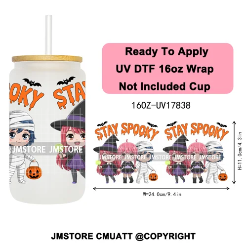 Kpop Movie Demon Hunters Boo Halloween Pumpkin Party 16OZ UV DTF Cup Wraps Ready To Apply Transfer Stickers For Libbey Glass Can