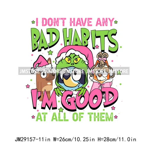 Cute Cartoon Blue Dog Family Character Merry Christmas Vibes Decals Iron On DTF Transfers Stickers Ready To Press For Sweatshirt