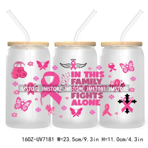 Peace Love Cure Breast Cancer Awareness Pink 16OZ UV DTF Cup Wrap Transfer Stickers For Libbey Glass Can Cups Tumbler October