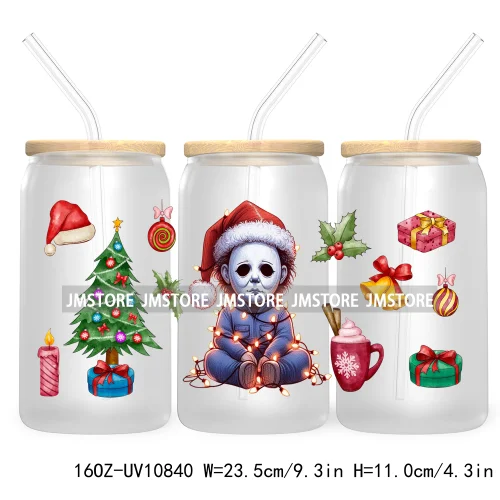 Christmas Movie Killer UV DTF Cup Wrap For Libbey Glass Can Transfer Stickers Waterproof Custom Labels Scary Horror Friends