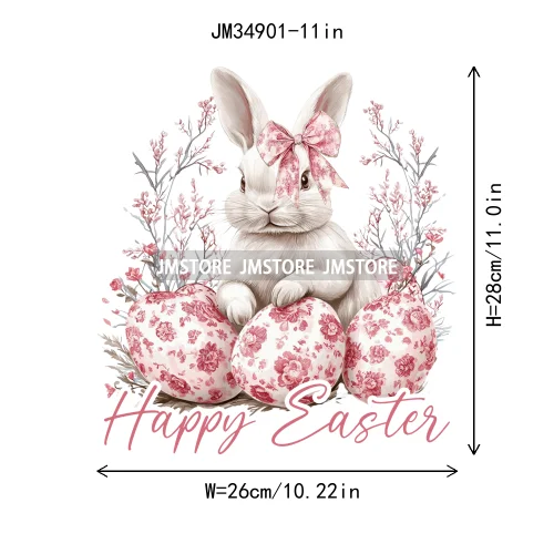 Happy Easter Day Cute Coquette Girl Kids Carrot Floral Bunny Eggs Iron On DTF Heat Transfers Stickers Ready To Press For Hoodies