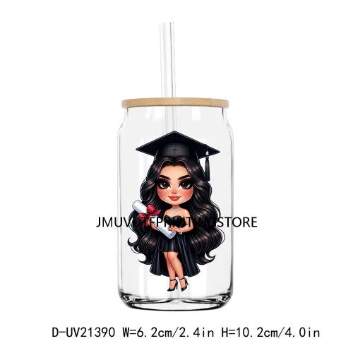 Chibi Latina Graduation Diploma UV DTF Transfer Stickers Decals For Libbey Cold Cups Mug Tumbler Waterproof DIY Logo Senior 2024