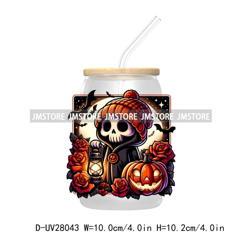 Cartoon Halloween Highland Cow UV DTF Transfer Stickers Decals For Libbey Cold Cups Mug Tumbler High Quality Labels Spooky Skull