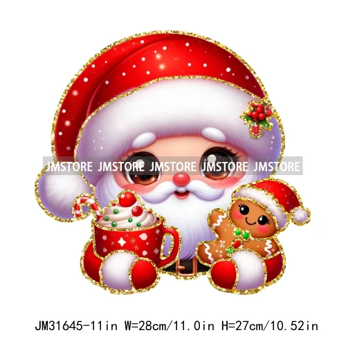 Cute Cartoon Christmas Character Coffee Gingerbread Merry Christmas Iron On DTF Transfers Stickers Ready To Press For T-shirts