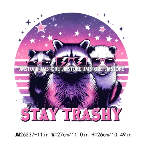 Animal Boujee Raccoon Stay Trashy Summer Vibes Highland Cow Design Logo DTF Iron On Transfer Stickers Ready To Press For Hoodies