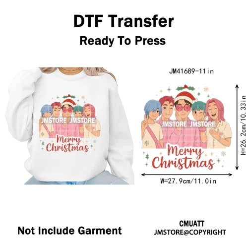 Merry Christmas Kpop Music Band Group Character Xmas Festive Love Iron on DTF Transfers Stickers Ready to Press for Clothes Bags