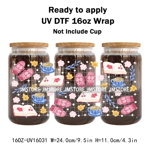Cozy Autumn Food Fall Leaves Pumpkin 16OZ UV DTF Cup Wraps Ready To Apply Waterproof Transfer Stickers For Libbey Glass Can Mugs