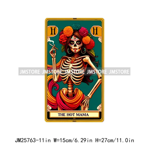 Funny Sarcastic Hot Mama Housewife Women Skull Tarot Card Printing DTF Diy Iron On Transfer Stickers Ready To Press For Clothing