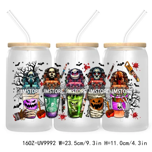 Halloween Coffee Cups UV DTF Sticker For 16OZ Libbey Glass Cup Can Cartoon Princess Wrap Transfer Stickers Custom Labels Logo