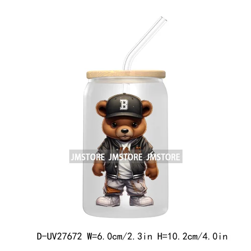 Colorful Urban Streetwear Bear UV DTF Transfer Stickers Decals For Libbey Cold Cups Mugs Tumbler Waterproof Logo Hip Hop Animals