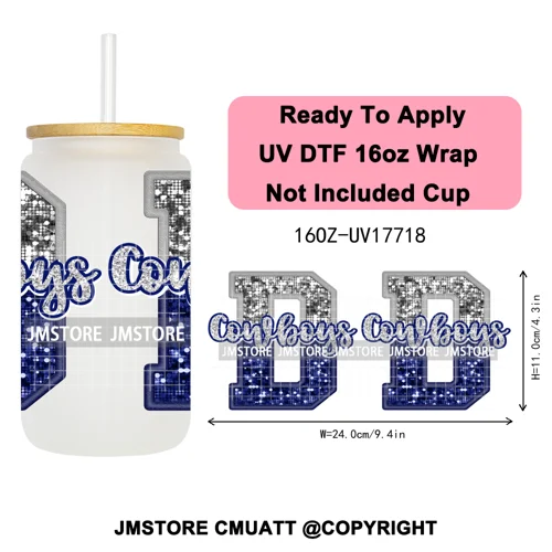 Faux Glitter American Football Game Day UV DTF Cup Wrap Ready To Apply Transfer Stickers 16OZ Tumbler Wraps For Libbey Glass Can