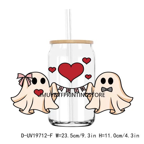 Spooky Ghost With Hearts Valentines Day UV DTF Transfers Stickers Decals For Libbey Cold Cups Mugs Tumbler Waterproof DIY Logo