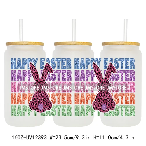 Glitter Coquette Peeps Easter Bunny Rabbit UV DTF Sticker For 16OZ Libbey Glass Cup Can Wrap Transfer Stickers Custom Labels