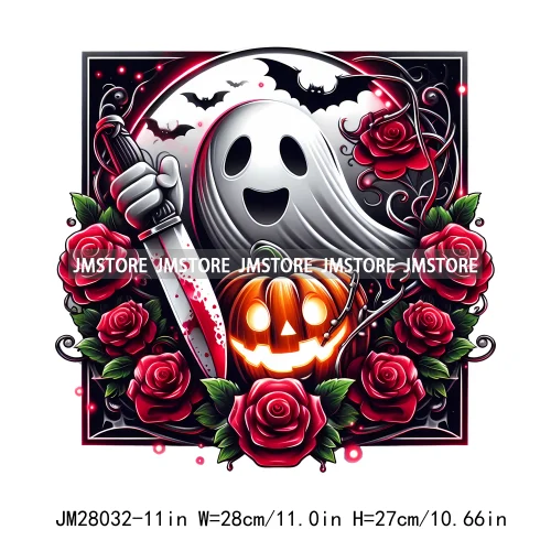 Cute Animals Skull Red Rose Pumpkin Halloween Spooky Vibes Design Logo Iron On DTF Transfer Stickers Ready To Press For Clothing