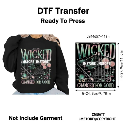 Pink and Green Magic Broomstick Witches Movie Fans Iron on Washable DTF Heat Transfers Stickers Ready to Press for Sweatshirts
