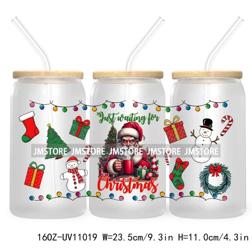 Skeleton Christmas 16OZ UV DTF Cup Wrap Transfer Stickers Durable Waterproof For Libbey Glass Can Coquette Bow Christmas Santa