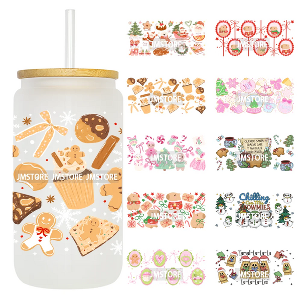 Tis The Season Mexican Christmas 16OZ UV DTF Cup Wraps Ready To Apply Waterproof Transfer Stickers For Libbey Glass Can Tumbler