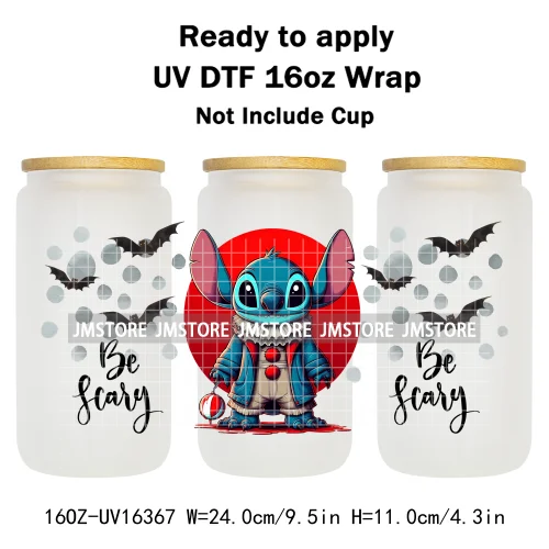 Horror Halloween Cartoon Killers 16OZ UV DTF Cup Wraps Ready To Apply Waterproof Transfer Stickers For Libbey Glass Can Tumbler