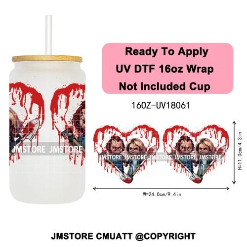 Scary Couple Halloween Villain UV DTF Cup Wrap Ready To Apply Transfer Stickers Durable 16OZ Tumbler Wraps For Libbey Glass Can