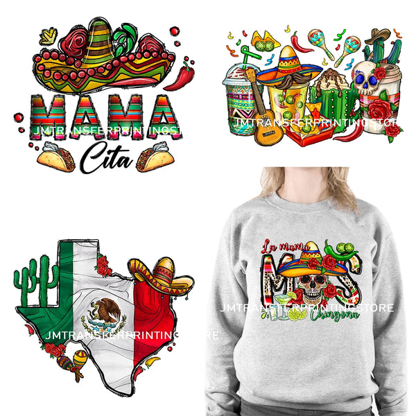 Let's Fiesta Love Mexico Cinco De Mayo La Mama Chingona Design Decals Mamacita Pinata Gnomizes DTF Transfer Stickers For T-shirt