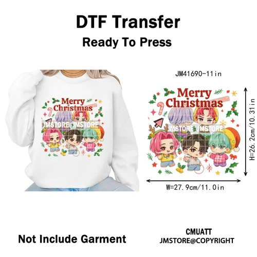 Merry Christmas Kpop Music Band Group Character Xmas Festive Love Iron on DTF Transfers Stickers Ready to Press for Clothes Bags