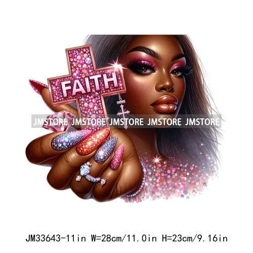 Christian Bible Urban Praying Afro Girls Jesus Faith God Love Cross Iron On DTF Transfer Stickers Ready To Press For Hoodies Bag