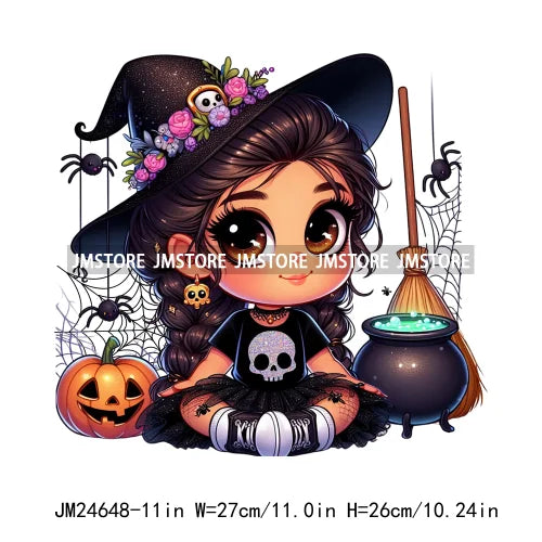 Custom Halloween Spooky Witch Latina Baby Girls Iron On Decals Hispanic Princess DTF Heat Press Transfers Stickers For Hoodies