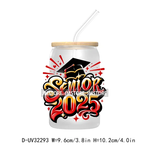 Senior 2025 College Grad UV Sticker Decals For Libbey Cold Cups Mugs Tumbler Transfer Stickers Waterproof Labels Graduation Cap