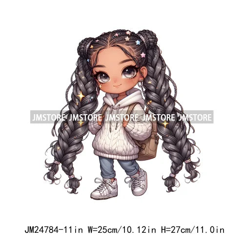 Washable Fashion Dreadlocks Cozy Casual School Chibi Girls Designs Iron On Heat Press DTF Transfer Stickers For Clothing Bags