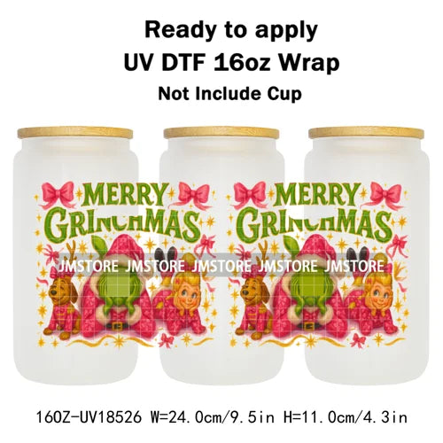 Mean Guy Christmas Movie Vacation Holiday 16OZ UV DTF Cup Wraps Ready To Apply Waterproof Transfer Stickers For Libbey Glass Can