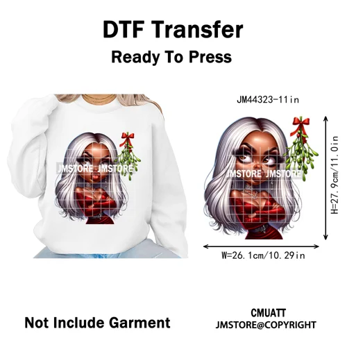 Christmas Stank Face Black Woman Attitude Moody Queen Iron on Washable DTF Heat Transfers Stickers Ready to Press for Clothing