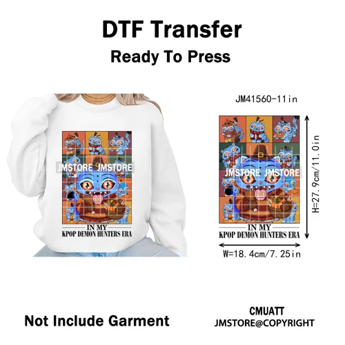 Cute Blue Tiger Idol Group Characters Kpop Halloween Pumpkin Iron on DTF Washable Transfers Stickers Ready to Press for Textile