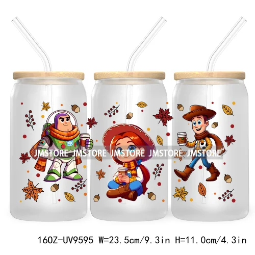 Halloween Cartoon 16OZ UV DTF Cup Wrap Transfer Stickers Custom Labels Waterproof Logo For Libbey Glass Can Pumpkin Season Vibes