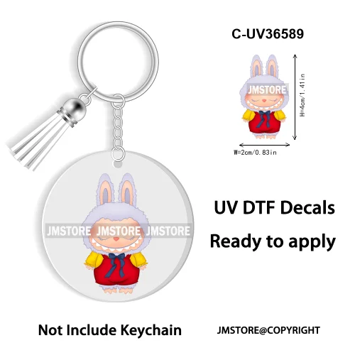 Coquette Bow Cartoon Monsters Doll In Costume Decal Round Keychain Ready To Apply UV DTF Transfer Stickers For Circle Keychain