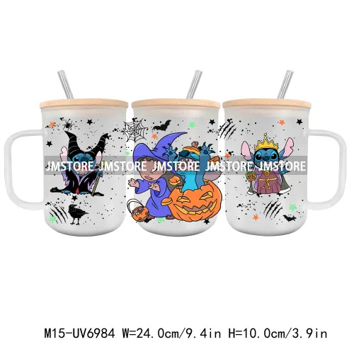 Horror Halloween Cartoon Scary Movie UV DTF Glass Can Wrap For 15OZ Mug Coffee Cup Transfer Sticker DIY Custom Logo Labels Skull