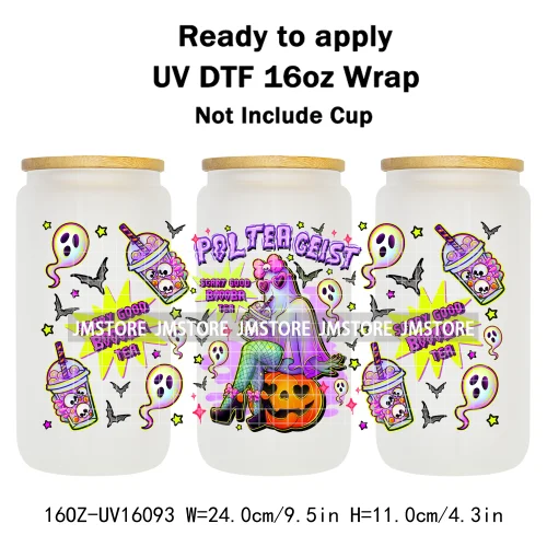 Halloween Girls Horror Movie Friends 16OZ UV DTF Cup Wrap Ready To Apply Waterproof Transfer Stickers For Libbey Glass Can Mugs