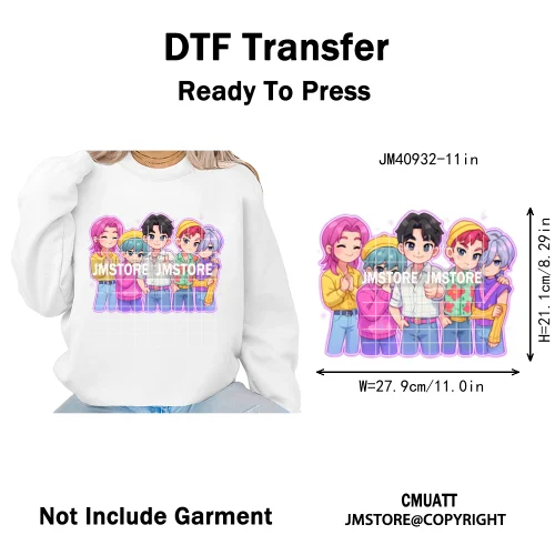 Cartoon Girl Dinner Kpop Merch Idol Band Group Music Movie Iron on DTF Washable Transfers Stickers Ready to Press for Textile