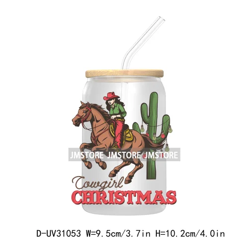 Howdy Highland Cow Christmas Cowboy Western Country Christmas UV DTF Transfer Stickers Decals For Libbey Cold Cups Mugs Tumbler