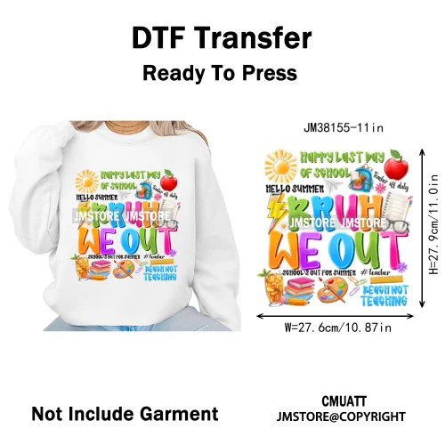 Funny Bruh We Out Teachers School Summer Drink Waves Camping Vibes Iron on DTF Heat Transfer Stickers Ready to Press for Clothes