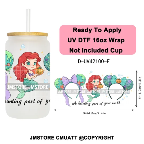 Mouse Halloween Villain Girly Cartoon Princess 16OZ UV DTF Cup Wraps Ready To Apply Transfer Stickers For Libbey Glass Can Mugs