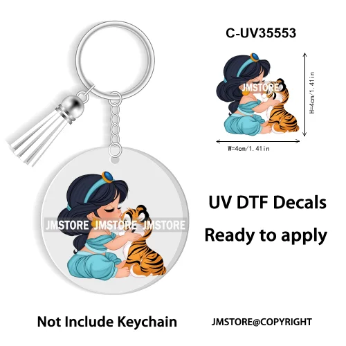 Cartoon Princess In My Villains Era UV DTF Decal Round Keychain Ready To Apply WaterProof Transfer Stickers For Circle Keychain