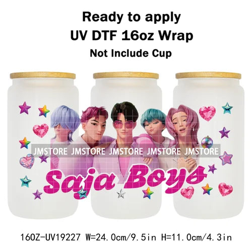 Kpop Saja Boys Bands Demon Hunter UV DTF Wraps Transfer Sticker Selfadhesive Waterproof High Quality For 16OZ Libbey Glass Can