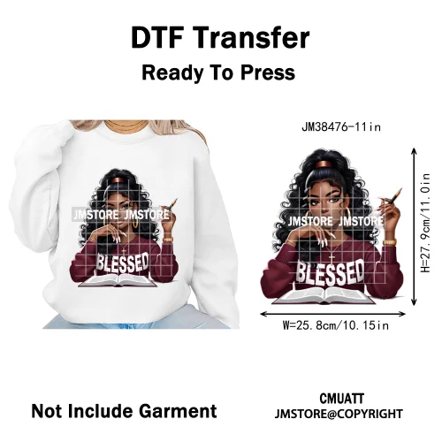 Motivational African Girls Melanin Queen Hope Faith Self Love Printing Iron on DTF Transfer Stickers Ready to Press for Clothing