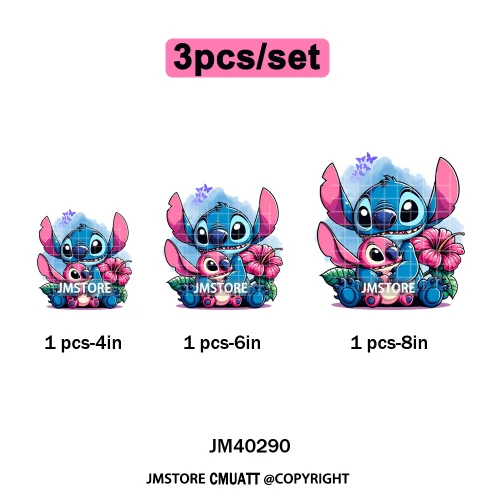 Cute Cartoon Blue Animal Princess Best Friends Designs Iron on DTF Washable Transfers Stickers Ready to Press for Clothing Bags