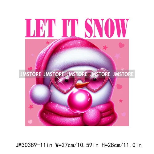 Cool Thug Life Santa Snowman Pink Bubble Holiday Gifts Christmas Iron On DTF Transfers Stickers Ready To Press For Sweatshirts