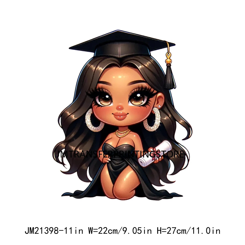 DIY Chibi Latina Graduation Diploma Designs Iron On Chicana College Woman Transfers Printing Stickers Ready To Press For Hoodies