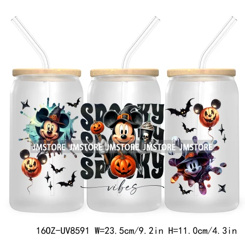 Spooky Vibes Halloween Princess 16OZ UV DTF Cup Wrap Transfer Stickers Custom Label Durable Waterproof Logo For Libbey Glass Can